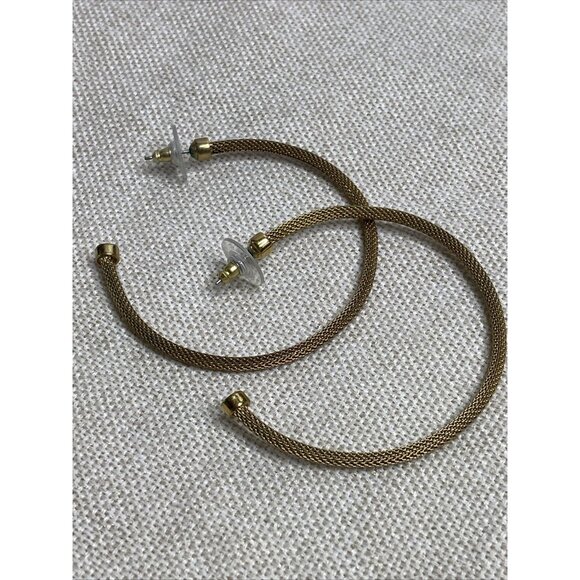 Lauren Ralph Lauren Earring Set Goldtone Mesh Loop Pierced Signed LRL 2.25 in - Picture 10 of 12